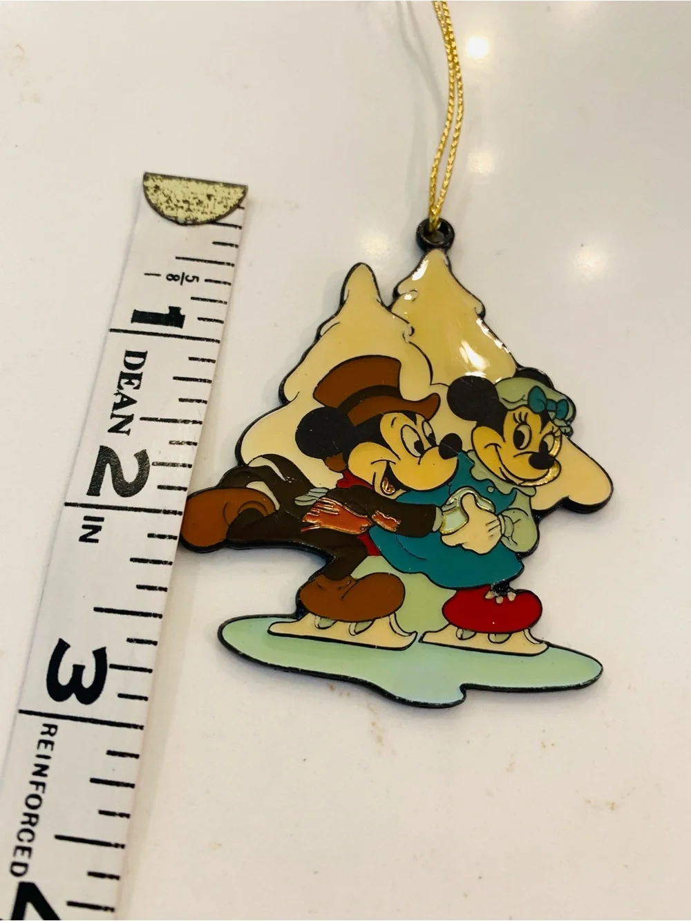 Vintage Disney Christmas Tree Ornament Mickey & Minnie Mouse Ice Skating Enamel